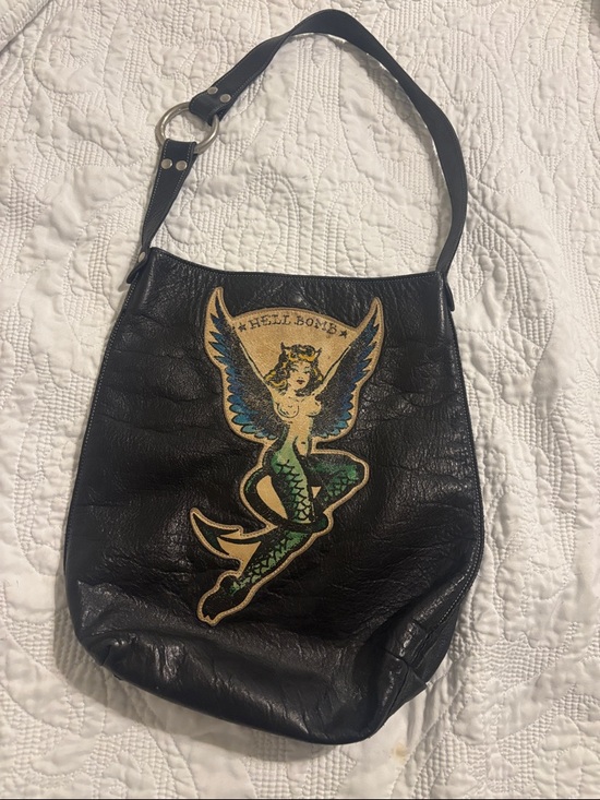 Lucky Girl Handbags - Lucky girl Black Leather Women’s Bag Mermaid Patch handmade one of a kind